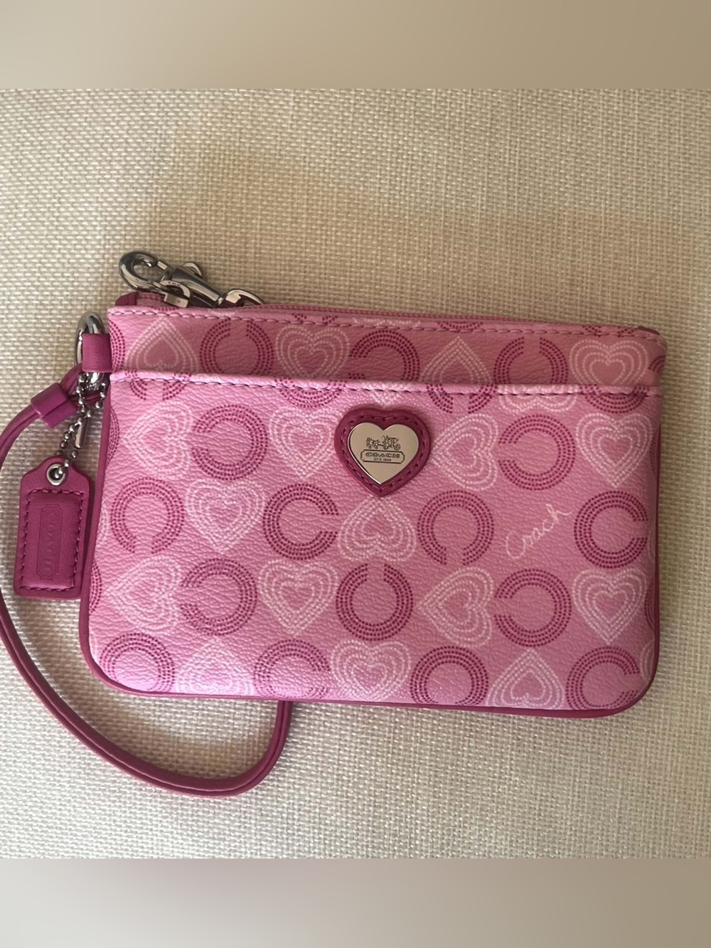 Coach Pink Signature Heart Wristlet - Picture 8 of 8